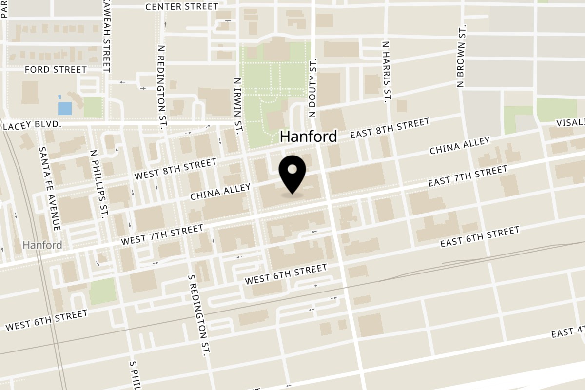 Map showing the location of El Tarasco | Mexican Restaurant Hanford on 114 W 7th St in Hanford